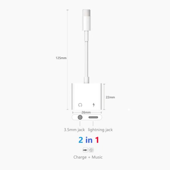 iPhone 2 in 1 Lightning to 3.5mm AUX Audio + Charger Splitter, Headphone Adapter - Picture 3 of 6